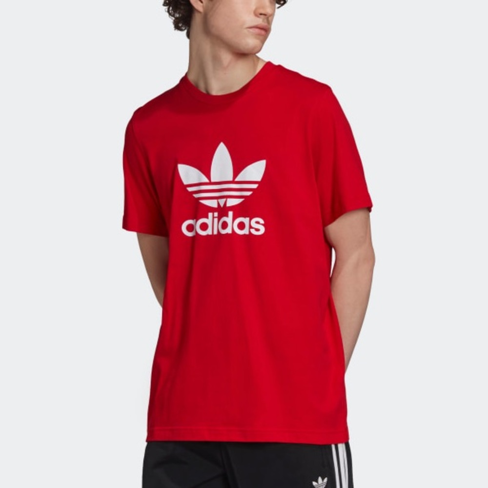Adidas originals red tee shirt white logo size mens small